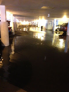 a picture of a flooded parking garage