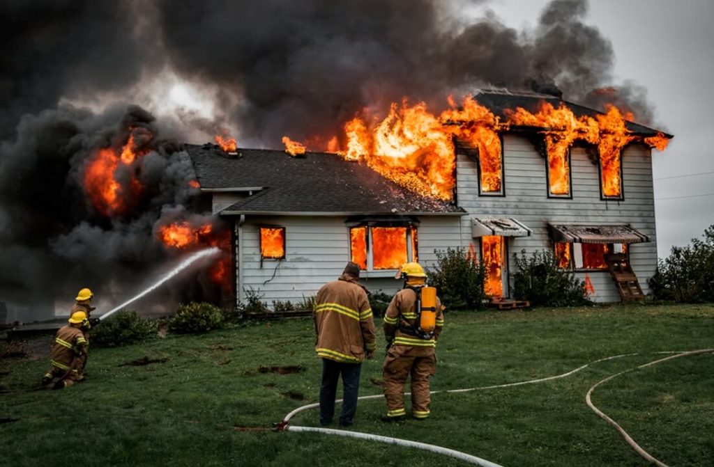 firefighters controlling house on fire