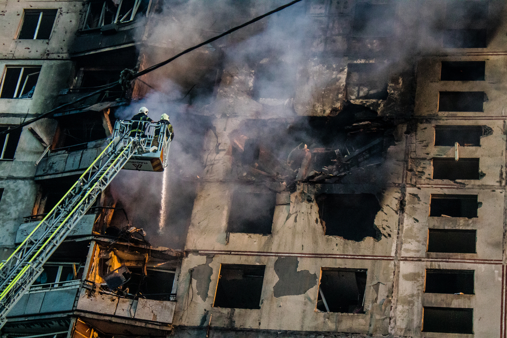 Firefighters putting out a fire