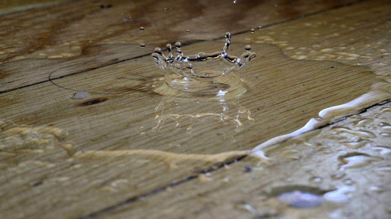 Water from fire sprinkler falling on hardwood floor